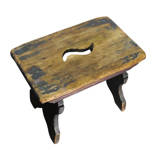 345 - An early 19th century painted Stool, with pierced handle top, W 36.5 cm x H 29 cm x D 24 cm, togethe... 