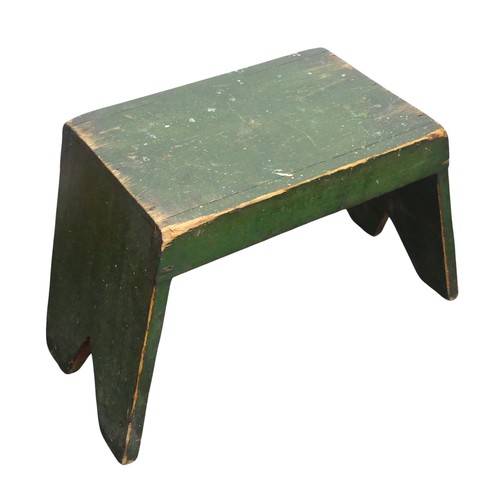 345 - An early 19th century painted Stool, with pierced handle top, W 36.5 cm x H 29 cm x D 24 cm, togethe... 