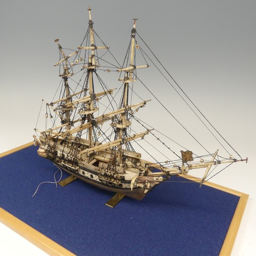 56 - 19th century Napoleonic Prisoner of War carved bone model of a three mast thirty-six gun Frigate, on... 