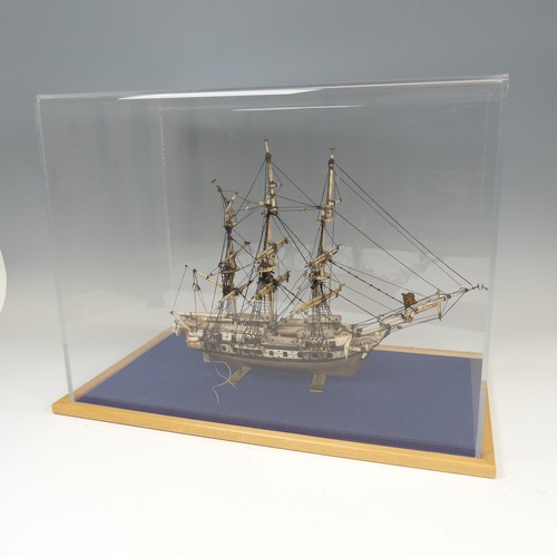 56 - 19th century Napoleonic Prisoner of War carved bone model of a three mast thirty-six gun Frigate, on... 