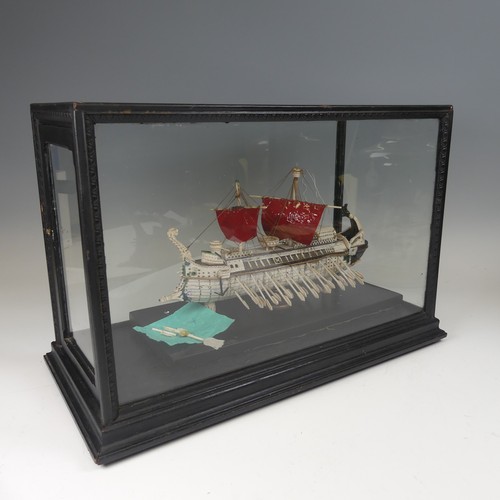 57 - 19th century Napoleonic Prisoner of War carved bone model of an ancient Greek Trireme “three-rower” ... 