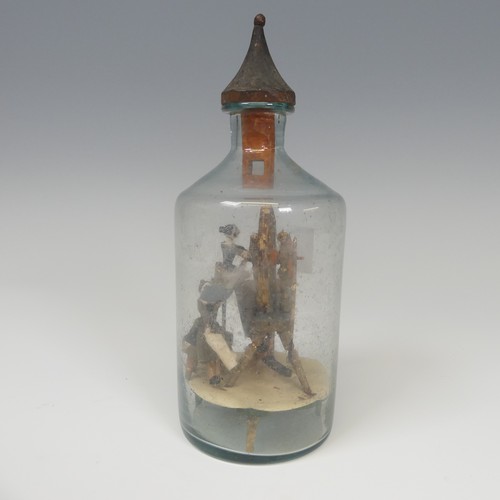 60 - A rare early 19th century Napoleonic French prisoner of war Spinning Jenny in Bottle, the carved and... 