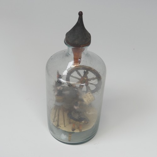 60 - A rare early 19th century Napoleonic French prisoner of war Spinning Jenny in Bottle, the carved and... 