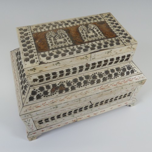 61 - Early 19th century French Prisoner of War carved bone Sewing Box, of rectangular form with geometric... 