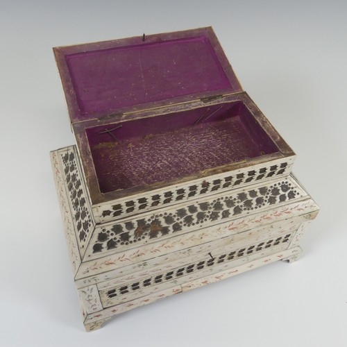 61 - Early 19th century French Prisoner of War carved bone Sewing Box, of rectangular form with geometric... 