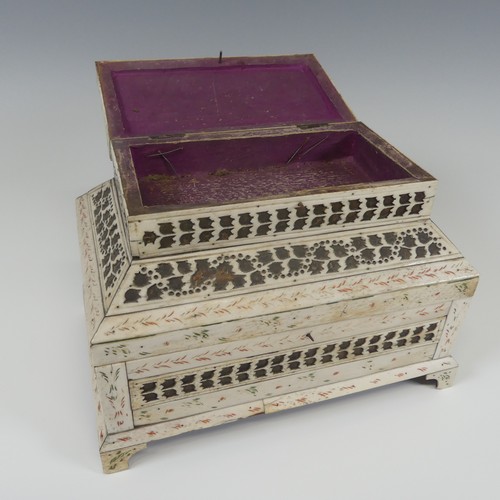 61 - Early 19th century French Prisoner of War carved bone Sewing Box, of rectangular form with geometric... 