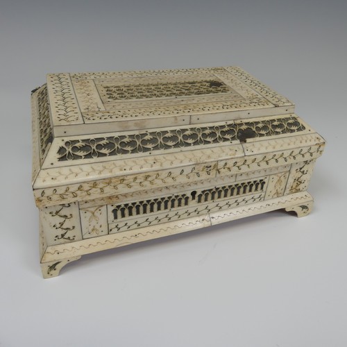 61 - Early 19th century French Prisoner of War carved bone Sewing Box, of rectangular form with geometric... 