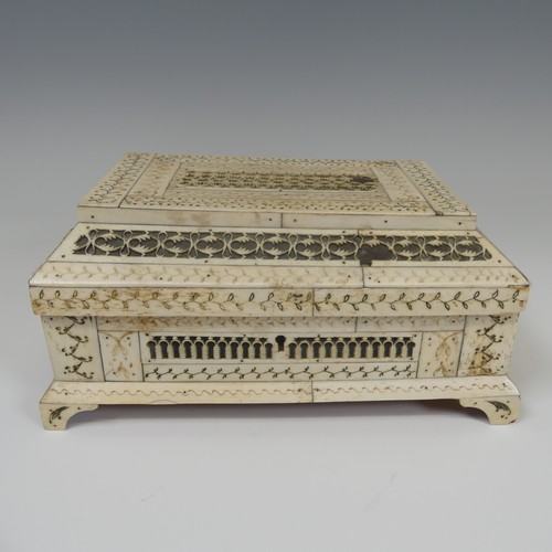 61 - Early 19th century French Prisoner of War carved bone Sewing Box, of rectangular form with geometric... 