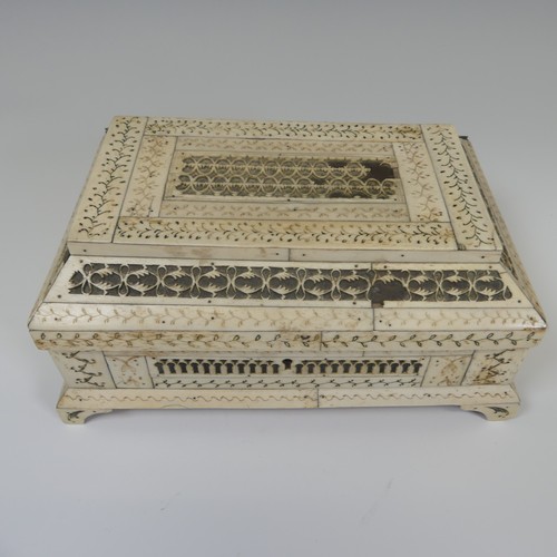 61 - Early 19th century French Prisoner of War carved bone Sewing Box, of rectangular form with geometric... 