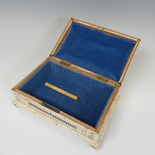 61 - Early 19th century French Prisoner of War carved bone Sewing Box, of rectangular form with geometric... 