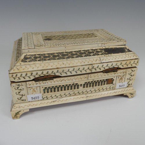 61 - Early 19th century French Prisoner of War carved bone Sewing Box, of rectangular form with geometric... 