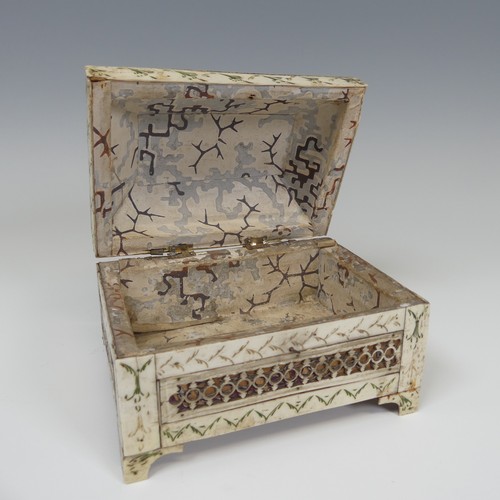 61 - Early 19th century French Prisoner of War carved bone Sewing Box, of rectangular form with geometric... 