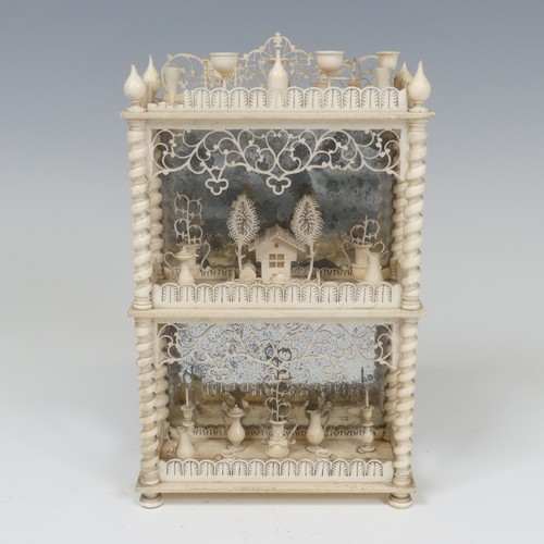 62 - 19th century Napoleonic Prisoner of War carved and turned bone miniature three-tier mirror-back What... 