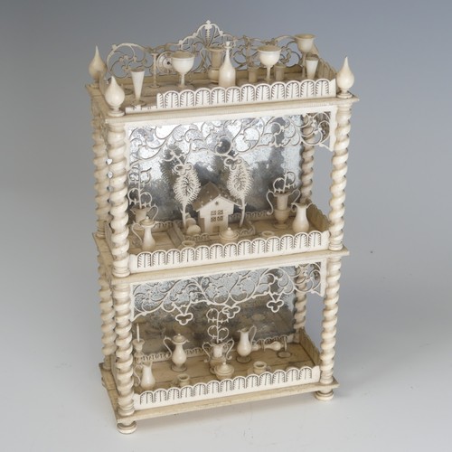 62 - 19th century Napoleonic Prisoner of War carved and turned bone miniature three-tier mirror-back What... 