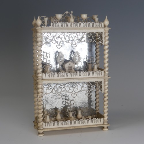 62 - 19th century Napoleonic Prisoner of War carved and turned bone miniature three-tier mirror-back What... 