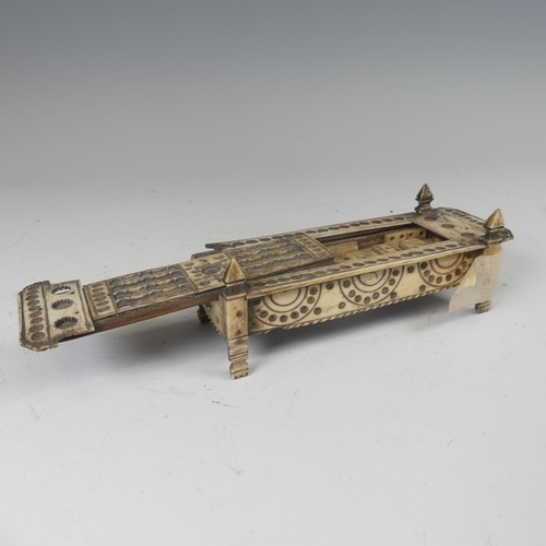 64 - Early 19th century French Prisoner of War carved bone Dominoes box, of rectangular stepped form with... 