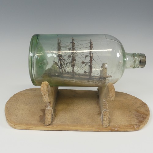 67 - Early 19th century French Prisoner of War diorama in a bottle, depicting harbour scene with three-ma... 