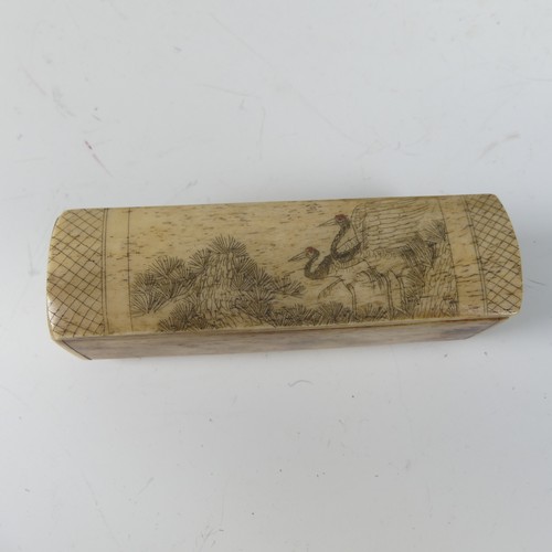 68 - Early 19th century French Prisoner of War carved bone Dominoes box, of rectangular form with sliding... 