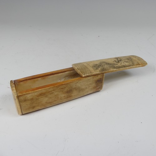 68 - Early 19th century French Prisoner of War carved bone Dominoes box, of rectangular form with sliding... 