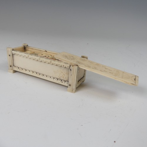 68 - Early 19th century French Prisoner of War carved bone Dominoes box, of rectangular form with sliding... 