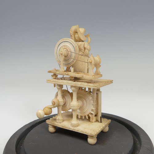 70 - Early 19th century Napoleonic French prisoner of war carved bone Spinning Jenny Automaton, modelled ... 