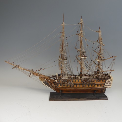 71 - 19th century Napoleonic Prisoner of War carved bone and wood model of a three mast sixty-gun Ship, f... 