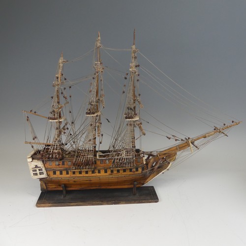 71 - 19th century Napoleonic Prisoner of War carved bone and wood model of a three mast sixty-gun Ship, f... 