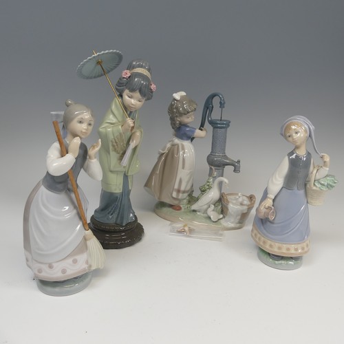 117 - A Lladro porcelain 'Japonesita Sombrero' Figure, no.4988, together with 'A Clean Sweep', 'Summer on ... 