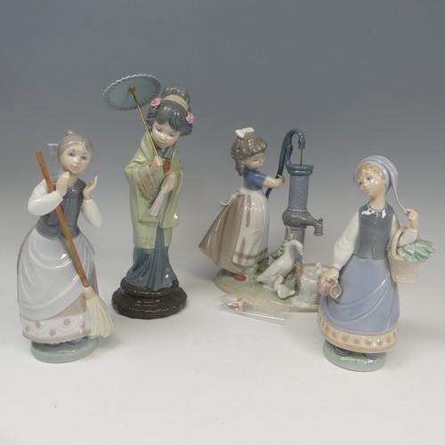 117 - A Lladro porcelain 'Japonesita Sombrero' Figure, no.4988, together with 'A Clean Sweep', 'Summer on ... 