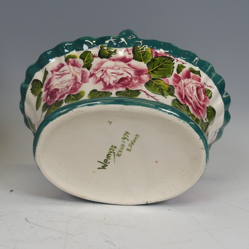 80 - A Wemyss pottery Basket, decorated in cabbage rose, with rope twist handle, marked for Wemyss EXON 1... 