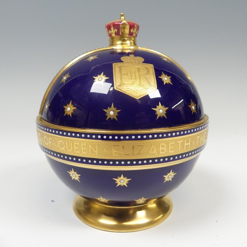 121 - A limited edition Minton commemorative Coronation Orb, of cobalt blue ground with gilding and Crown ... 