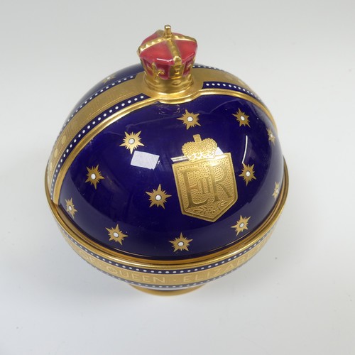 121 - A limited edition Minton commemorative Coronation Orb, of cobalt blue ground with gilding and Crown ... 