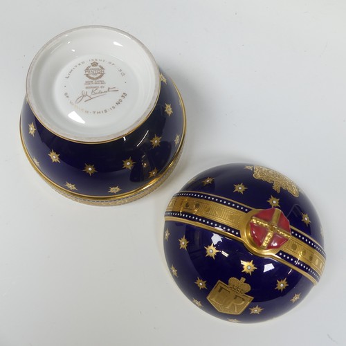 121 - A limited edition Minton commemorative Coronation Orb, of cobalt blue ground with gilding and Crown ... 