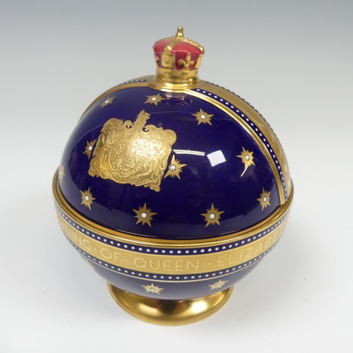 121 - A limited edition Minton commemorative Coronation Orb, of cobalt blue ground with gilding and Crown ... 