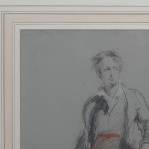 226 - William Simson RSA (Scottish, 1800-1847) A Highland Boy, conte and chalk on paper, signed with initi... 