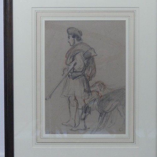 227 - William Simson RSA (Scottish, 1800-1847), Huntsman and his Dogs, conte and chalk on paper, signed wi... 