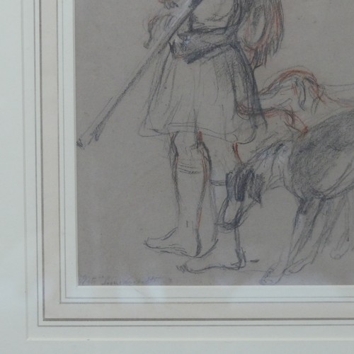 227 - William Simson RSA (Scottish, 1800-1847), Huntsman and his Dogs, conte and chalk on paper, signed wi... 