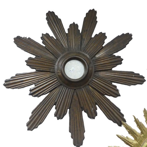 618 - A vintage gilt-wood star-burst wall Mirror, W 50 cm x H 50 cm, together with a larger copper star-bu... 