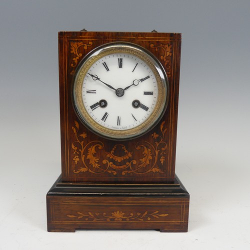 290 - A French oak marquetry mantle Clock, of square form, movement marked 'ORANGE A PARIS', W 15 cm x H 2... 