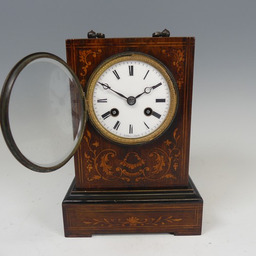 290 - A French oak marquetry mantle Clock, of square form, movement marked 'ORANGE A PARIS', W 15 cm x H 2... 