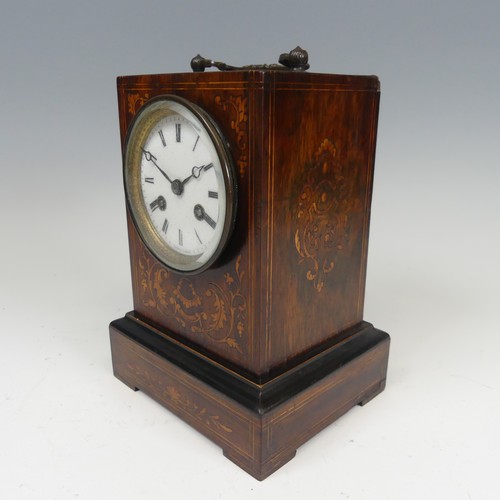 290 - A French oak marquetry mantle Clock, of square form, movement marked 'ORANGE A PARIS', W 15 cm x H 2... 