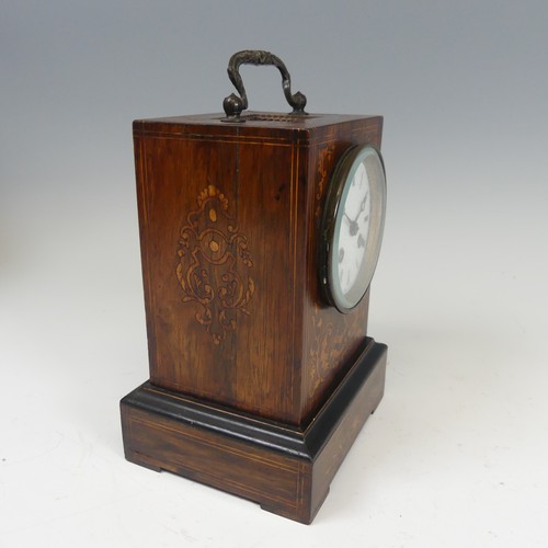 290 - A French oak marquetry mantle Clock, of square form, movement marked 'ORANGE A PARIS', W 15 cm x H 2... 