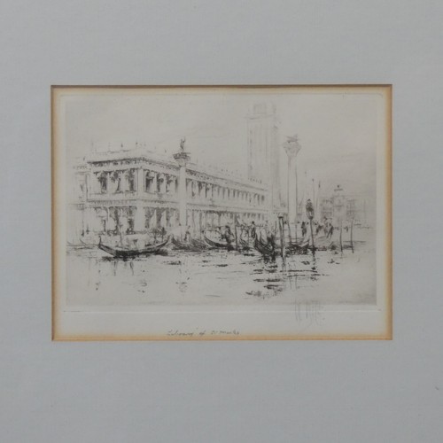 233 - William Walcot (Scottish, 1874-1943), two etchings of Venetian scenes, Library of St. Marks, 11.5cm ... 