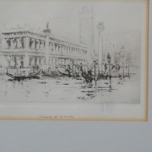 233 - William Walcot (Scottish, 1874-1943), two etchings of Venetian scenes, Library of St. Marks, 11.5cm ... 