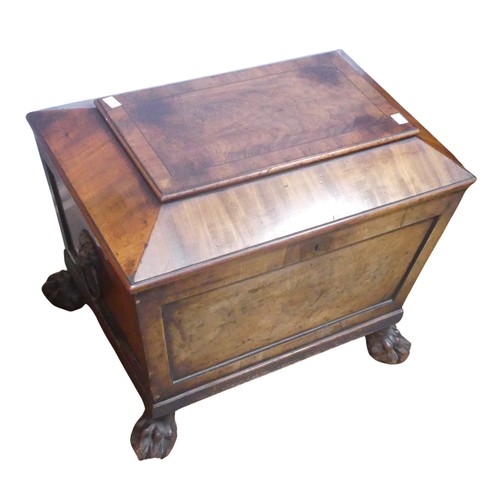 353 - A small Georgian mahogany sarcophagus Wine Cooler, moulded hinged top concealing previously lined in... 