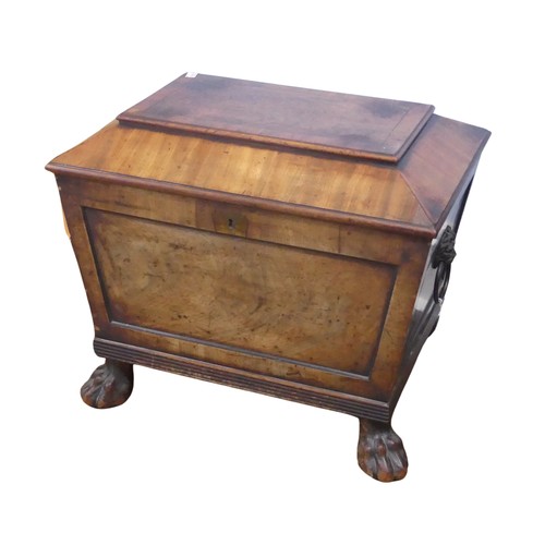 353 - A small Georgian mahogany sarcophagus Wine Cooler, moulded hinged top concealing previously lined in... 