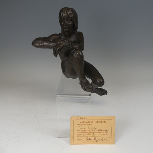 285 - A bronze nude Figure by Tom Greenshields; limited edition of 2 out of 50 'Jacci Sitting', with signe... 