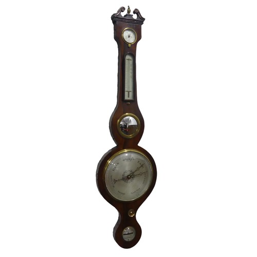 296 - A Georgian mahogany Banjo Barometer, silvered dial, by Manning, Southampton, L 96 cm.... 