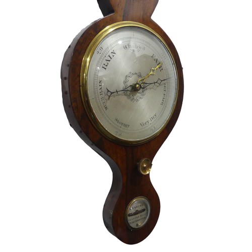 296 - A Georgian mahogany Banjo Barometer, silvered dial, by Manning, Southampton, L 96 cm.... 