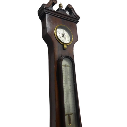 296 - A Georgian mahogany Banjo Barometer, silvered dial, by Manning, Southampton, L 96 cm.... 